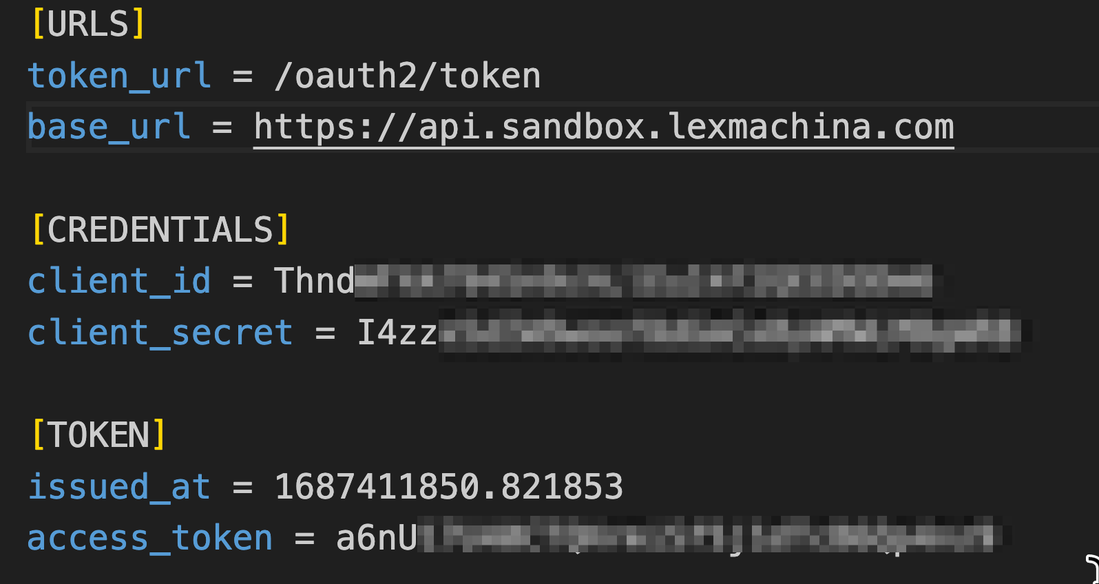 ini file showing base_url=https://api.sandbox.lexmachina.com